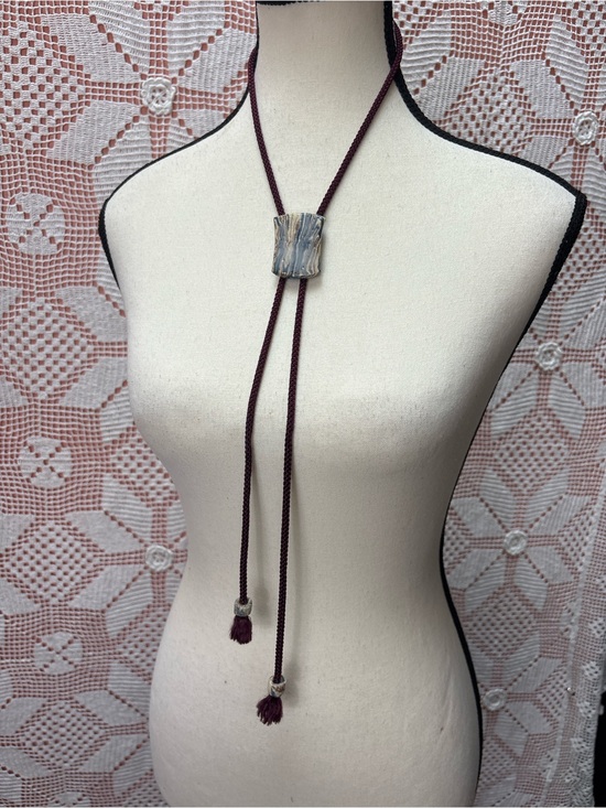 Jewelry - Vintage Ceramic Slide Tassel Necklace Boho Cord Necklace